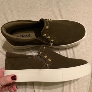 Army Green Slip On Sneakers